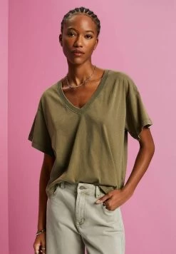 Edc By Esprit MIT V AUSSCHNITT - T-Shirt Basic - Khaki Green -Edc By Esprit 1201c6717b5e4efe9cd2cd462f5c5f3c