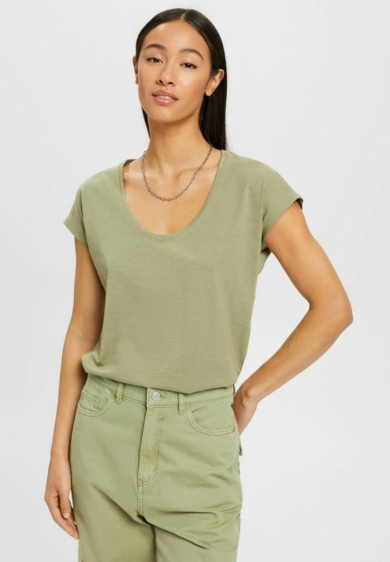 Edc By Esprit MIT U BOOTAUSSCHNITT - T-Shirt Basic - Light Khaki 3 Edc By Esprit MIT U BOOTAUSSCHNITT - T-Shirt Basic - Light Khaki