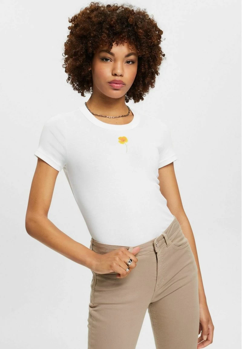Edc By Esprit MIT FLORALEM AUF DER BRUST - T-Shirt Print - White 3 Edc By Esprit MIT FLORALEM AUF DER BRUST - T-Shirt Print - White