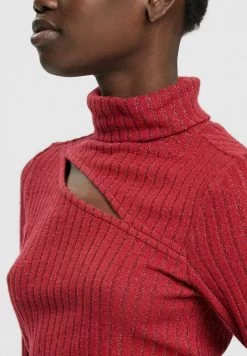 Edc By Esprit MIT ROLLKRAGEN GLITZER EFFEKT UND CUT OU - Strickpullover - Cherry Red -Edc By Esprit 7ed37ada730243028e9a2ae2cad1ba55