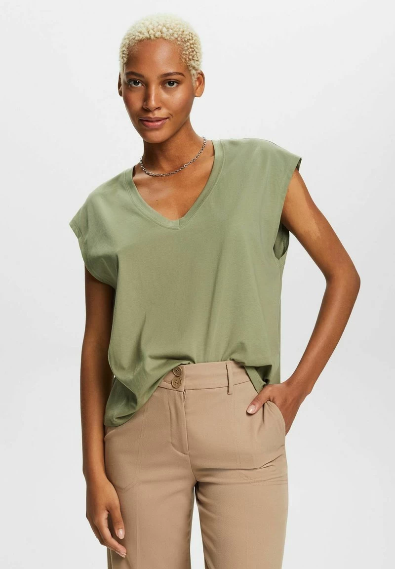 Edc By Esprit MIT V AUSSCHNITT - T-Shirt Basic - Light Khaki 3 Edc By Esprit MIT V AUSSCHNITT - T-Shirt Basic - Light Khaki