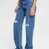 Edc By Esprit MIT DESTROYED EFFEKTEN - Jeans Straight Leg - Blue Dark Wash