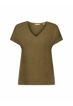 Edc By Esprit MIT V AUSSCHNITT - T-Shirt Basic - Khaki Green
