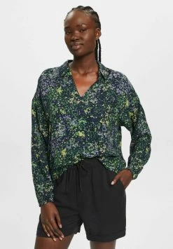 Edc By Esprit MIT BLUMEN-PRINT - Bluse - Navy