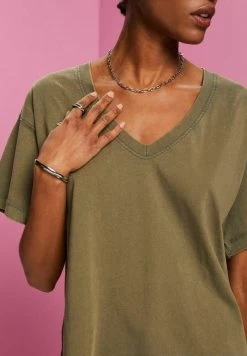 Edc By Esprit MIT V AUSSCHNITT - T-Shirt Basic - Khaki Green -Edc By Esprit a6a7218366ed4b5ba21c9f9537f51499