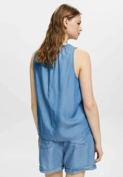 Edc By Esprit ÄRMELLOSE I MIT RÜSCHEN - Bluse - Blue Medium Wash -Edc By Esprit b162bd170fb1463792a1fe92f6040505