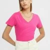 Edc By Esprit SLUB V-NECK - T-Shirt Basic - Pink Fuchsia -Edc By Esprit d49b84f4ccf749179dc067973f638213
