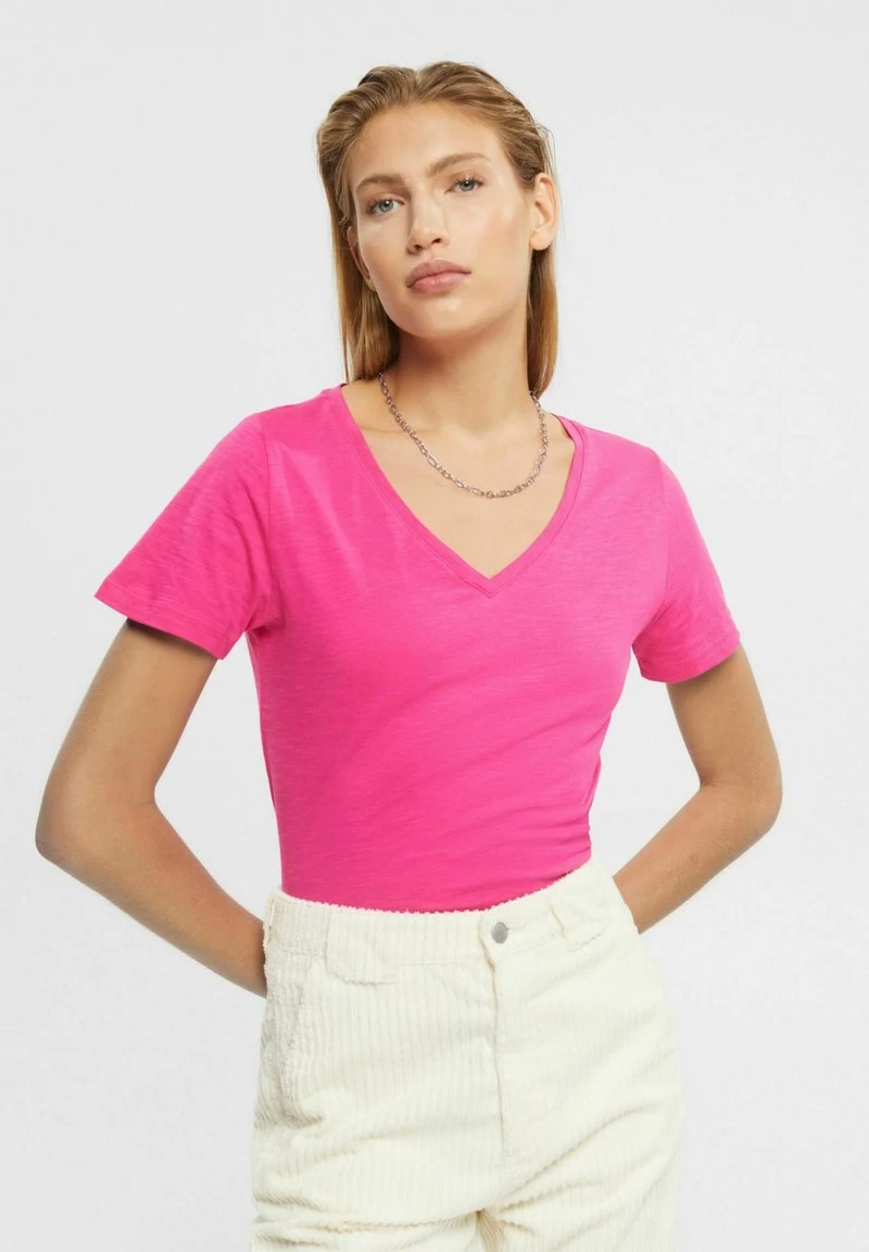 Edc By Esprit SLUB V-NECK - T-Shirt Basic - Pink Fuchsia 3 Edc By Esprit SLUB V-NECK - T-Shirt Basic - Pink Fuchsia