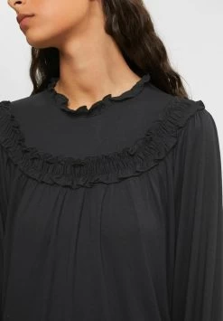 Edc By Esprit MIT GEKRÄUSELTER - Langarmshirt - Black -Edc By Esprit e34f8655b1da4402bc02cefab9594efe